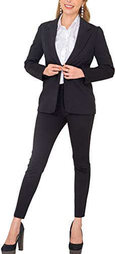 Marycrafts Women's Business Blazer Pant Suit Set for Work 10 Black