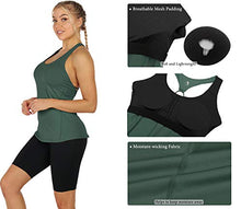 Load image into Gallery viewer, icyzone Women&#39;s Built in Bra Workout Tank Tops - Strappy Athletic Yoga Tops, Exercise Running Gym Shirts (Smoke Pine, Small)
