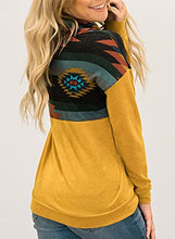Load image into Gallery viewer, Aleumdr Women Autumn Winter Cowl Neck Color Block Pullover Sweatshirts Tops Casual Aztec Printed Patchwork Blouses with Pockets Yellow Large 12 14
