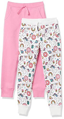 Spotted Zebra Girls' Kids Fleece Jogger Sweatpants, 2-Pack Unicorn Surprise/Pink, Large
