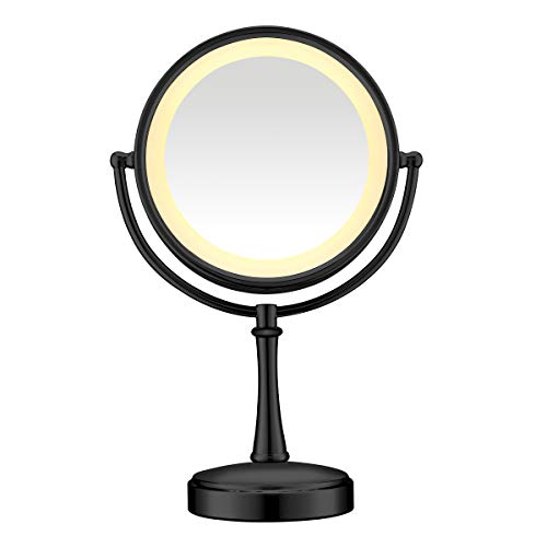 Conair Reflections Double-sided Incandescent Lighted Vanity Makeup Mirror, 1x/7x magnification, Matte Black finish