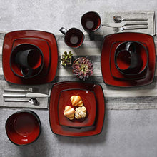 Load image into Gallery viewer, Gibson Soho Lounge 16-Piece Square Reactive Glaze Dinnerware Set, Red
