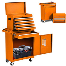 Load image into Gallery viewer, 5-Drawer Tool box Tool Chest, High Capacity Rolling Tool box Tool Storage Tool Cabinet Large Big Toolbox 2 in 1 Tool Organizer with 4 Wheels and Lockable Drawers,Garage Warehouse (orange)

