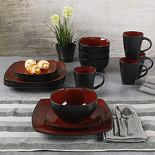 Load image into Gallery viewer, Gibson Soho Lounge 16-Piece Square Reactive Glaze Dinnerware Set, Red
