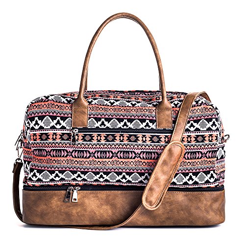MyMealivos Canvas Weekender Bag, Overnight Travel Carry On Duffel Tote with Shoe Pouch (multi)