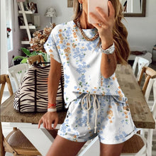 Load image into Gallery viewer, Women Set Summer Tie Dye Short Sleeve Top Shirt Loose And Biker Shorts Casual Two Piece Set Streetwear Outfits Tracksuits
